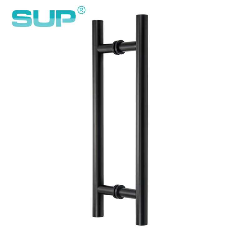 Manijas de puerta en forma de H, manija de puerta moderna negra mate para baño de ducha de acero inoxidable, manijas de puerta de baño DHS128B-425-305